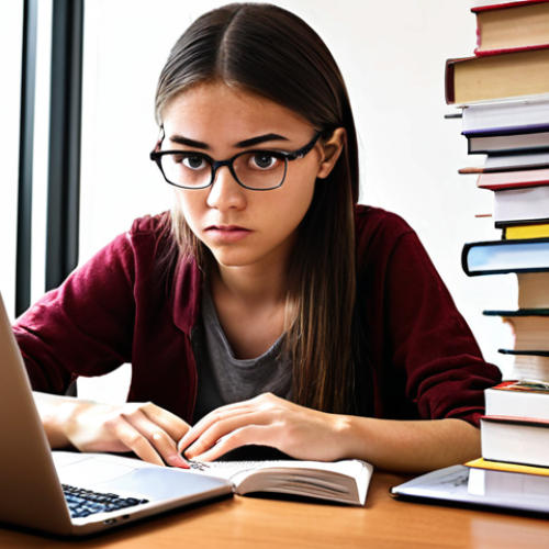 Home 23 **Image Prompt:** A student studying for an e-commerce certification exam, surrounded by textbooks, notes, and a laptop displaying online resources. Focus on a determined and focused expression. Bright, encouraging lighting.