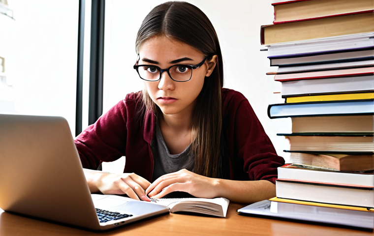 **Image Prompt:** A student studying for an e-commerce certification exam, surrounded by textbooks, notes, and a laptop displaying online resources. Focus on a determined and focused expression. Bright, encouraging lighting.