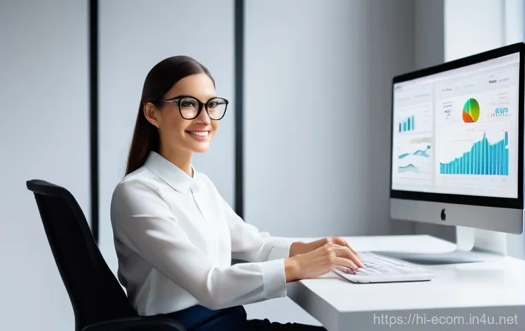 전자상거래 실무에서 자주 사용하는 데이터 시각화 도구 - **Prompt:** A modern, professional female e-commerce business owner, in her late 20s to early 30s, i...