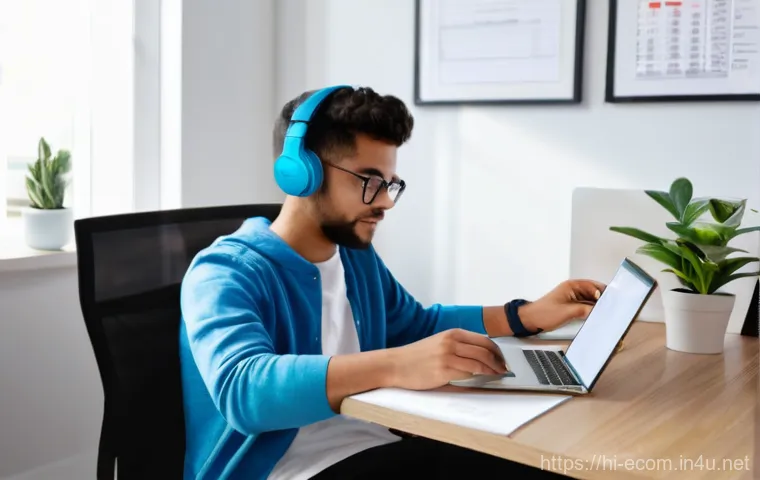 전자상거래 필기 시험의 효율적인 학습 계획 - **Prompt:** A focused young adult (gender-neutral) diligently studying e-commerce concepts in a mode...