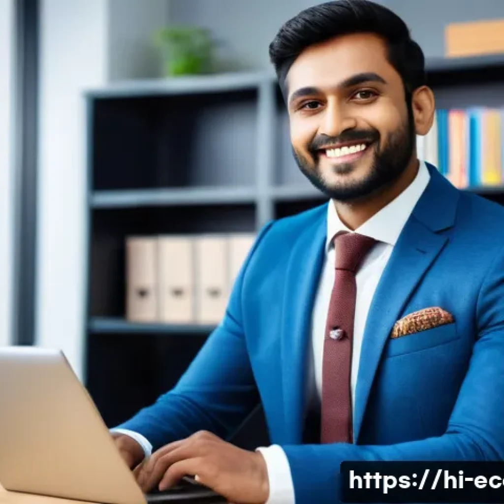 전자상거래 자격증을 활용한 이직 준비 전략 - A professional Indian man in his late 20s confidently presenting his e-commerce certification on a s...