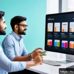 Home 19 전자상거래 실무와 관련된 마케팅 자동화 사례 - A vibrant, modern e-commerce workspace scene showing a diverse team analyzing customer behavior data...