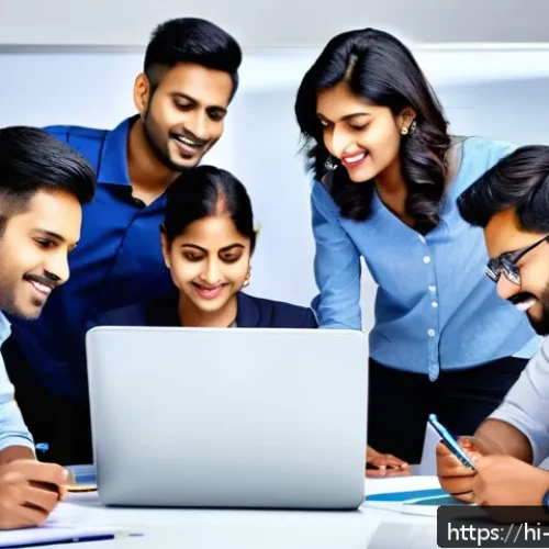 Home 17 전자상거래 자격증 취득 후 IT 프로젝트 참여 후기 - A diverse team of Indian IT professionals collaborating in a modern office environment, focusing on ...