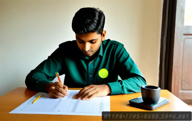 Home 17 전자상거래 필기 시험의 난이도별 학습 전략 - Photorealistic study scene of a young Indian adult preparing for an e-commerce written exam at a cle...